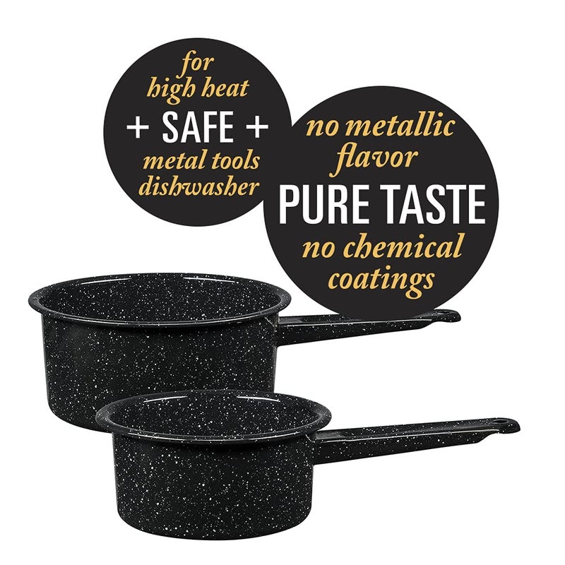 Granite Ware 1 qt y 2 qt saucepan set. Enameled steel great for camping  outdoor use  suitable for oven and direct fire. - Image 4